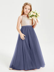 Abito Damigella Junior Lungo Top Con Paillettes Gonna In Tulle Tempesta