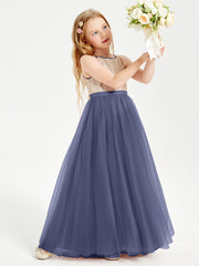 Abito Damigella Junior Lungo Top Con Paillettes Gonna In Tulle Tempesta