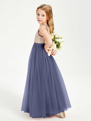 Abito Damigella Junior Lungo Top Con Paillettes Gonna In Tulle Tempesta