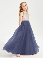 Abito Damigella Junior Lungo Top Con Paillettes Gonna In Tulle Tempesta