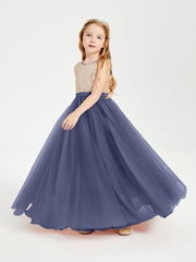 Abito Damigella Junior Lungo Top Con Paillettes Gonna In Tulle Tempesta