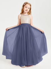 Abito Damigella Junior Lungo Top Con Paillettes Gonna In Tulle Tempesta
