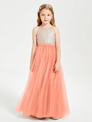 Abito Damigella Junior Lungo Top Con Paillettes Gonna In Tulle Tramonto