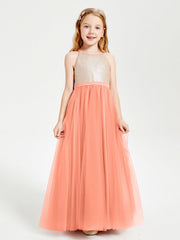 Abito Damigella Junior Lungo Top Con Paillettes Gonna In Tulle Tramonto