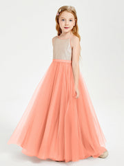 Abito Damigella Junior Lungo Top Con Paillettes Gonna In Tulle Tramonto