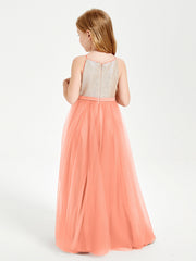 Abito Damigella Junior Lungo Top Con Paillettes Gonna In Tulle Tramonto