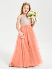 Abito Damigella Junior Lungo Top Con Paillettes Gonna In Tulle Tramonto