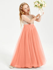 Abito Damigella Junior Lungo Top Con Paillettes Gonna In Tulle Tramonto