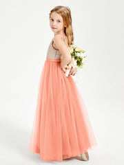 Abito Damigella Junior Lungo Top Con Paillettes Gonna In Tulle Tramonto