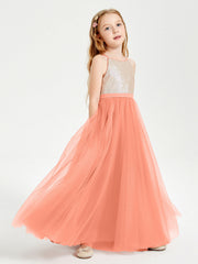 Abito Damigella Junior Lungo Top Con Paillettes Gonna In Tulle Tramonto