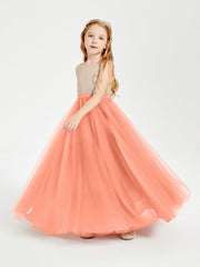 Abito Damigella Junior Lungo Top Con Paillettes Gonna In Tulle Tramonto