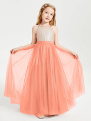 Abito Damigella Junior Lungo Top Con Paillettes Gonna In Tulle Tramonto