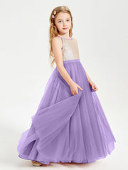 Abito Damigella Junior Lungo Top Con Paillettes Gonna In Tulle Tahiti