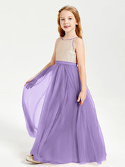 Abito Damigella Junior Lungo Top Con Paillettes Gonna In Tulle Tahiti