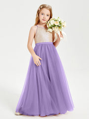 Abito Damigella Junior Lungo Top Con Paillettes Gonna In Tulle Tahiti