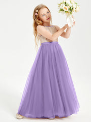Abito Damigella Junior Lungo Top Con Paillettes Gonna In Tulle Tahiti
