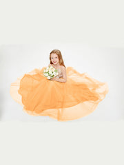 Abito Damigella Junior Lungo Top Con Paillettes Gonna In Tulle Mandarino