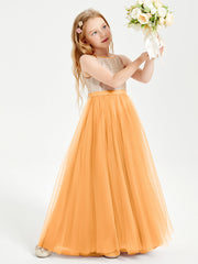 Abito Damigella Junior Lungo Top Con Paillettes Gonna In Tulle Mandarino