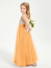 Abito Damigella Junior Lungo Top Con Paillettes Gonna In Tulle Mandarino