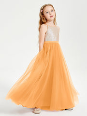 Abito Damigella Junior Lungo Top Con Paillettes Gonna In Tulle Mandarino