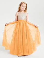 Abito Damigella Junior Lungo Top Con Paillettes Gonna In Tulle Mandarino