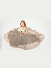 Abito Damigella Junior Lungo Top Con Paillettes Gonna In Tulle Tortora