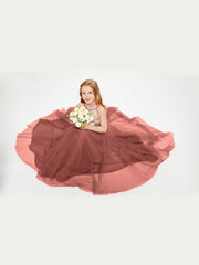 Abito Damigella Junior Lungo Top Con Paillettes Gonna In Tulle Terracotta