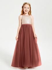 Abito Damigella Junior Lungo Top Con Paillettes Gonna In Tulle Terracotta