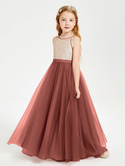 Abito Damigella Junior Lungo Top Con Paillettes Gonna In Tulle Terracotta