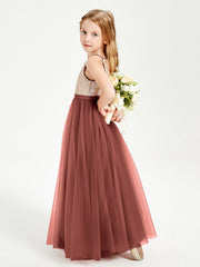 Abito Damigella Junior Lungo Top Con Paillettes Gonna In Tulle Terracotta