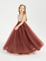 Abito Damigella Junior Lungo Top Con Paillettes Gonna In Tulle Terracotta