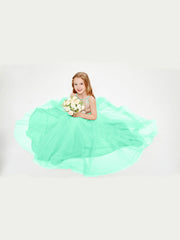 Abito Damigella Junior Lungo Top Con Paillettes Gonna In Tulle Turchese