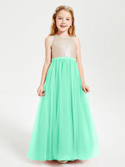 Abito Damigella Junior Lungo Top Con Paillettes Gonna In Tulle Turchese