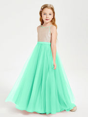 Abito Damigella Junior Lungo Top Con Paillettes Gonna In Tulle Turchese