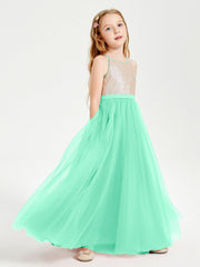 Abito Damigella Junior Lungo Top Con Paillettes Gonna In Tulle Turchese