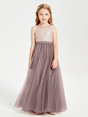 Abito Damigella Junior Lungo Top Con Paillettes Gonna In Tulle Malva Vintage