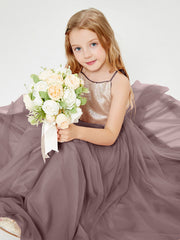 Abito Damigella Junior Lungo Top Con Paillettes Gonna In Tulle Malva Vintage