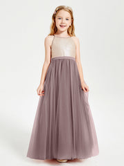 Abito Damigella Junior Lungo Top Con Paillettes Gonna In Tulle Malva Vintage