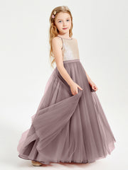Abito Damigella Junior Lungo Top Con Paillettes Gonna In Tulle Malva Vintage