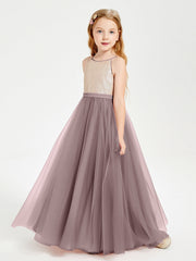 Abito Damigella Junior Lungo Top Con Paillettes Gonna In Tulle Malva Vintage