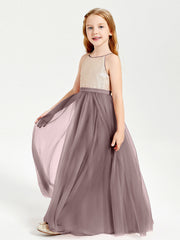 Abito Damigella Junior Lungo Top Con Paillettes Gonna In Tulle Malva Vintage