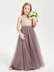 Abito Damigella Junior Lungo Top Con Paillettes Gonna In Tulle Malva Vintage