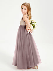 Abito Damigella Junior Lungo Top Con Paillettes Gonna In Tulle Malva Vintage