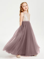 Abito Damigella Junior Lungo Top Con Paillettes Gonna In Tulle Malva Vintage