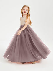 Abito Damigella Junior Lungo Top Con Paillettes Gonna In Tulle Malva Vintage
