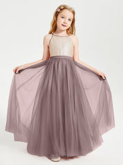 Abito Damigella Junior Lungo Top Con Paillettes Gonna In Tulle Malva Vintage