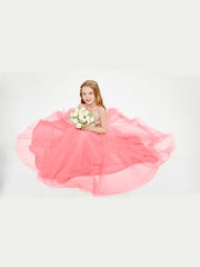 Abito Damigella Junior Lungo Top Con Paillettes Gonna In Tulle Cocomero
