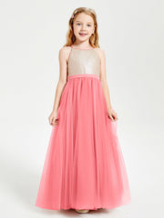 Abito Damigella Junior Lungo Top Con Paillettes Gonna In Tulle Cocomero