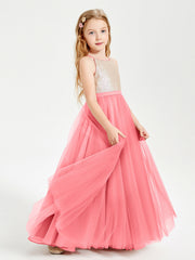 Abito Damigella Junior Lungo Top Con Paillettes Gonna In Tulle Cocomero