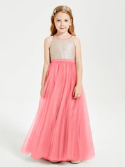 Abito Damigella Junior Lungo Top Con Paillettes Gonna In Tulle Cocomero